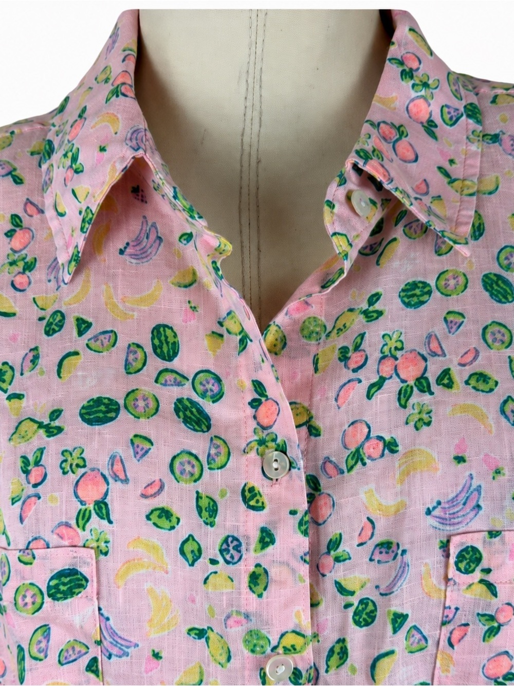 Lilly Pulitzer Sea View Linen Shirt Lil Juicy Fruit Pink S View 6